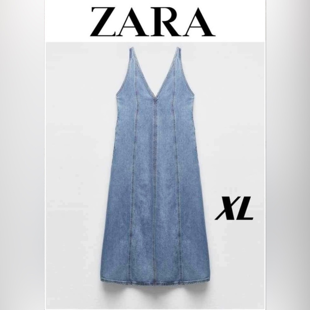 Zara - Ladies Denim Midi Dress - Blue. Size: XL (NWT)